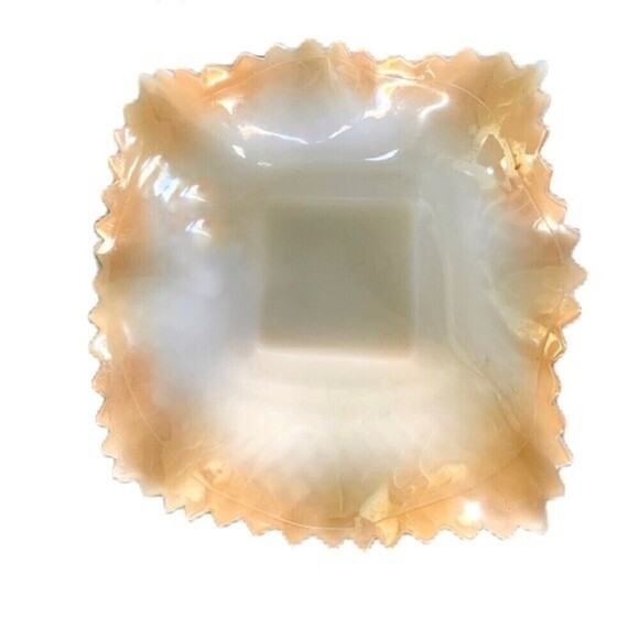 Vtg Milk Glass Pearl Essence Lusterware White&Orange Diamond Shape Trinket Dish - Picture 1 of 2
